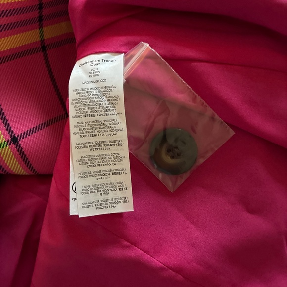 NWT Boden Cheltenham Trench Coat bright pink plaid 8 M - Picture 10 of 10